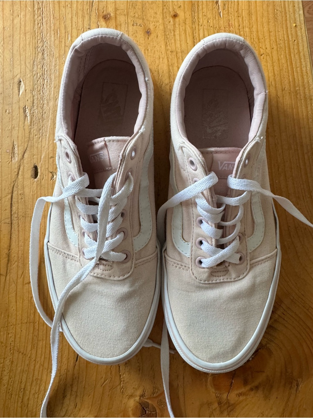 Vans Light Pink and White Canvas Low-Tops